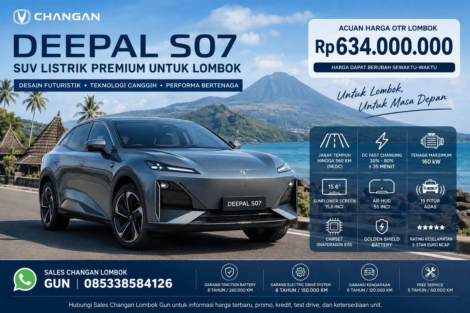 Changan DEEPAL S07 Lombok: Harga Rp634 Juta, Spesifikasi, Fitur, dan Promo Terbaru